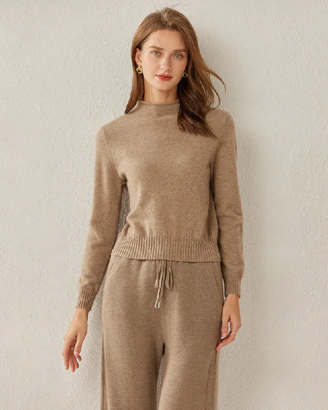 100% Cashmere Mock Neck Sweater For Women Hooded Caped Shawl Collar