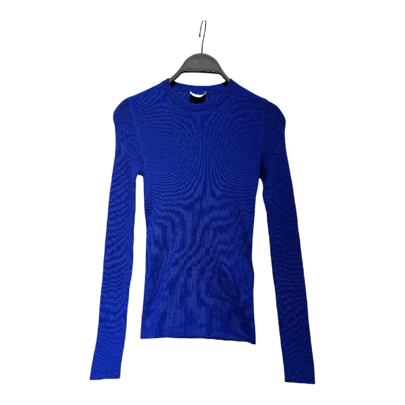 SAINT LAURENT/Sweater/L/Cashmere/BLU/Fitted Vertical Knit Fleece Sweater Nylon Polyester