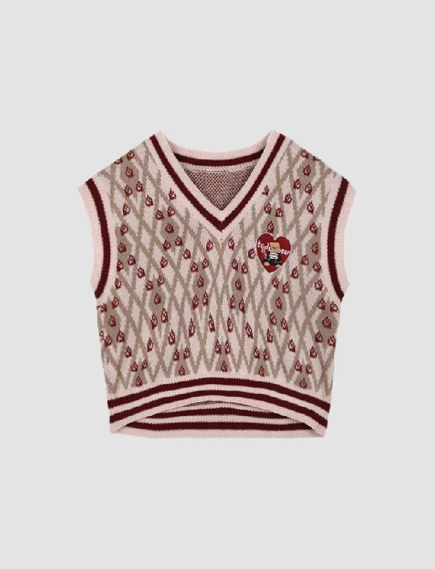 Apricot Love Bear Embroidery Knitted Sweater Wool Sweater Cotton Sweater Cashmere Sweater