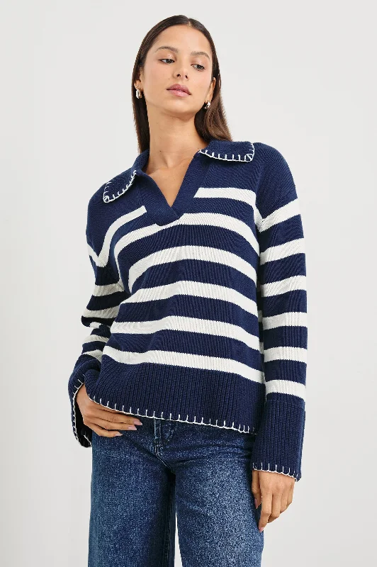 ATHENA SWEATER - NAVY IVORY STRIPE Stylish Fashionable Trendy