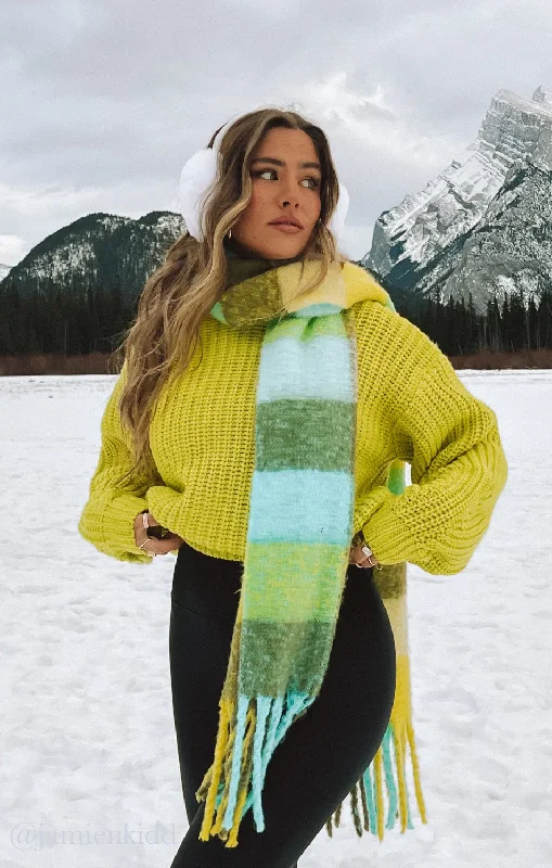 Bailey Sweater ~ Lime Knit Front Pockets Side Pockets Patch Pockets
