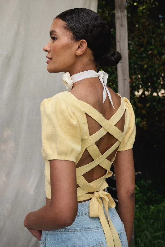 Better Than Ever Lattice-Back Cropped Sweater Satin Fabric Silk Fabric Chiffon Fabric