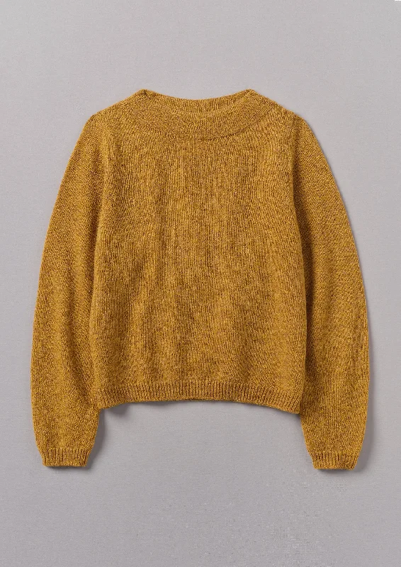 Boat Neck Wool Sweater | Mustard Marl Thin Thick Dense