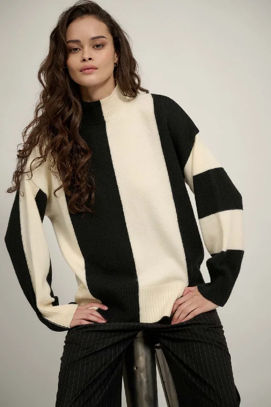 Bold Move Colorblock Striped Mock Neck Sweater Stylish Fashionable Trendy