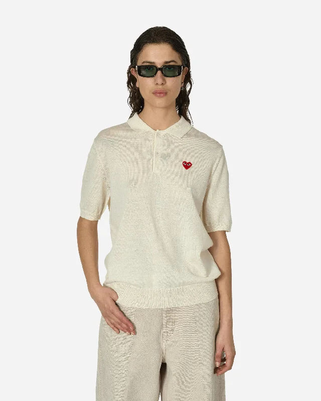Red Heart Polo Sweater Off White Polka Dot Checkered Tartan