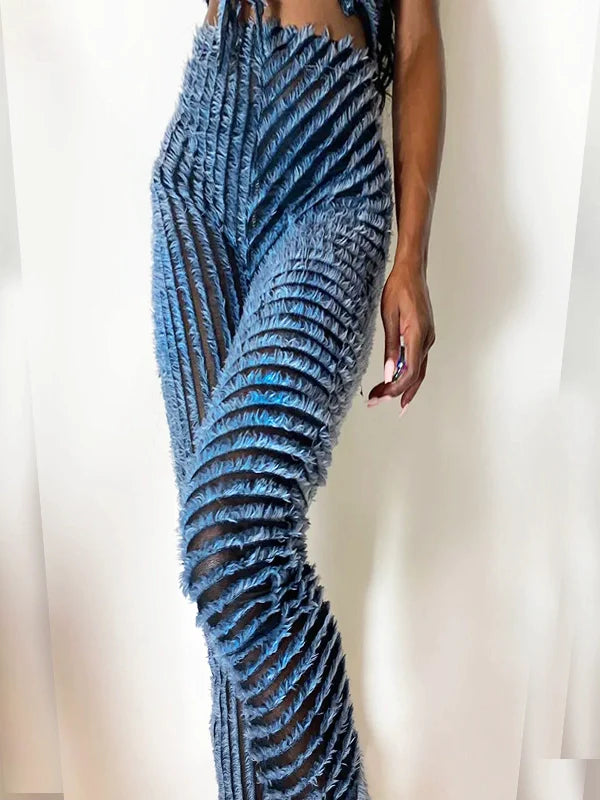 Women Fashion See Though Tassel Straight Sweater Pants 2023 Spandex Blend Rayon Blend Denim Blend