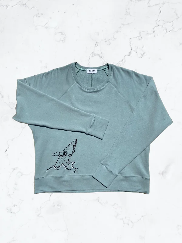 Mint Green Sweater with Whale Hand Embroidery Soft Cozy Warm