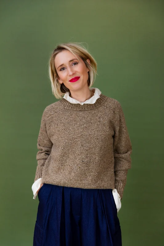 Donegal Merino Wool Sweater in Biscuit Print Jacquard Patchwork