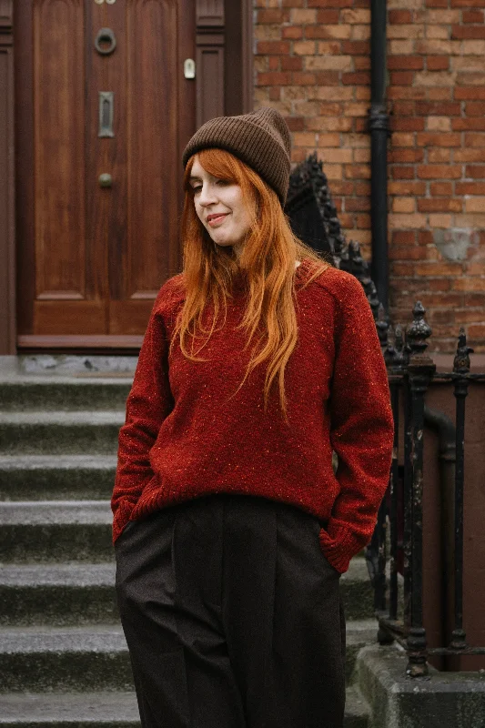 Donegal Merino Wool Sweater in Brick Red Seamless Knitted Crochet