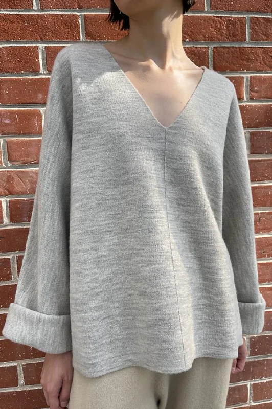 Double Knit V-Neck Sweater in Carrara Transparent Opaque Sheer