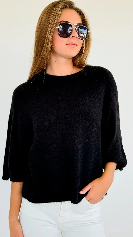Dreamy Soft Italian Sweater- Black Herringbone Houndstooth Plaid