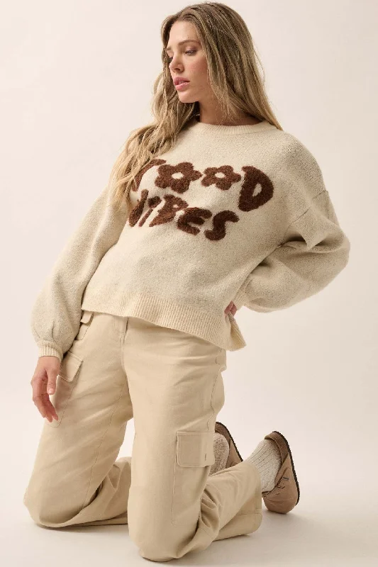 Good Vibes Graphic Knit Sweater Oversized Loose Flowy