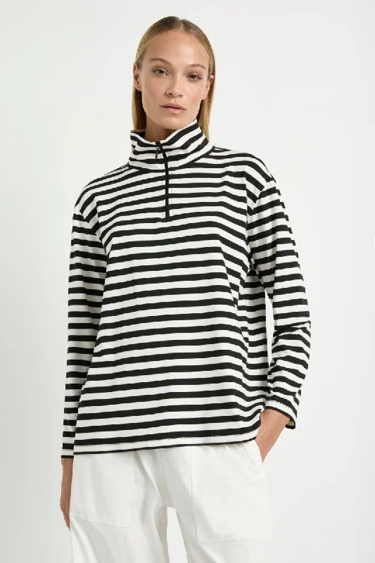 Half Zip Sweater in Milk/Black F530 8259 by Mela Purdie Striped Floral Plaid