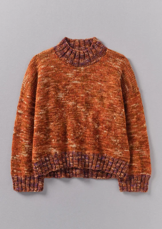 Hand Dyed Marl Sweater | Orange Mix Turtle Neck Boat Neck Asymmetrical Neck