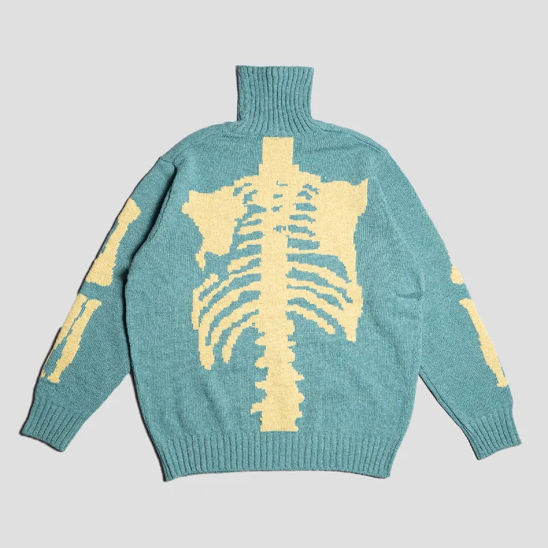 5G WOOL BONE HIGH-NECK SWEATER Ribbed Striped Patterned