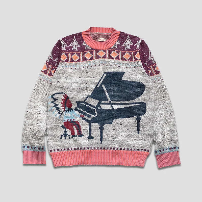 7G KNIT ALASKA CAMP PIANO CREW SWEATER - GRAY Turtle Neck Boat Neck Asymmetrical Neck