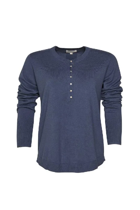 Keepa Henley Sweater in Denim MSK162 by Madly Sweetly Oversized Loose Flowy