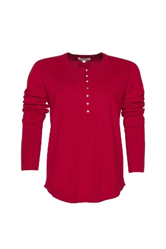 Keepa Henley Sweater in Scarlet MSK162 by Madly Sweetly Modern Contemporary Chic