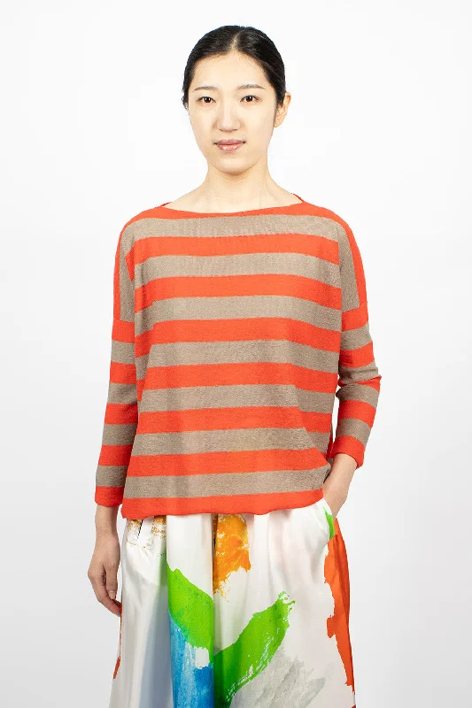 Linen Boatneck Sweater Natural/Orange Denim Fabric Leather Fabric Suede Fabric