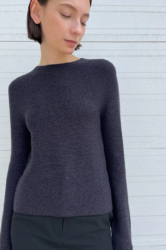 Kopasa Round Neck Sweater in Brown Melange Rayon Fabric Velvet Fabric Corduroy Fabric
