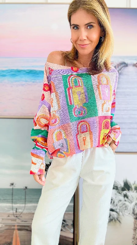 Locked Away Italian St Tropez Sweater - Colorful Hooded Caped Shawl Collar