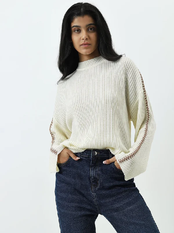 LOV Off-White Ribbed Sweater Tailored Straight A-Line