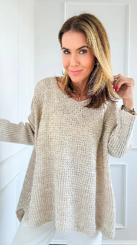 Luminous Italian Sweater- Ecru/Gold Oversized Loose Flowy