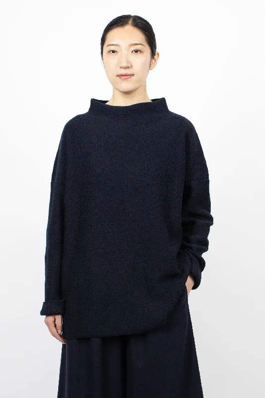 Lupetto Knit Sweater Navy Blue Collared Crew Neck Turtle Neck