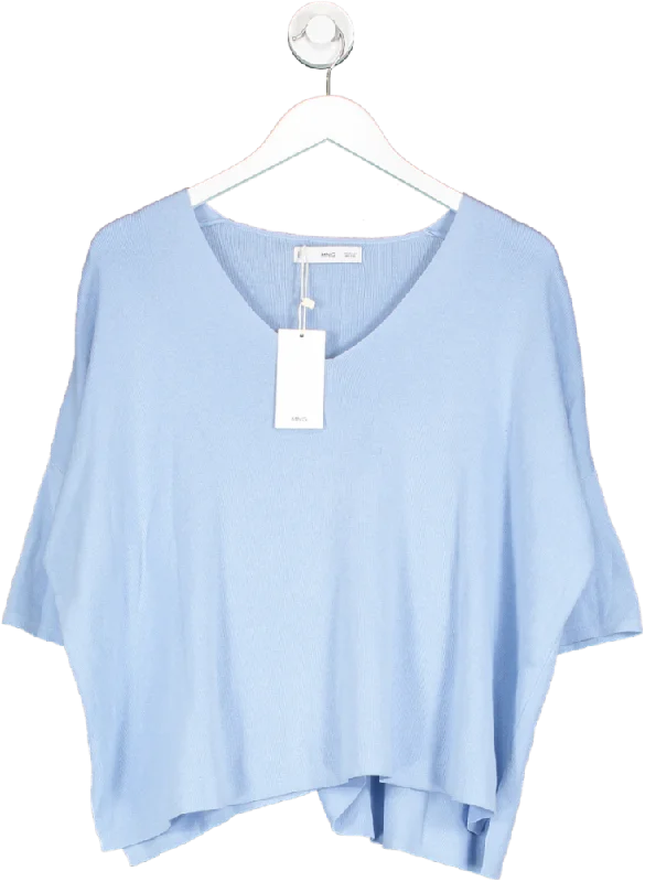 MANGO Blue Oversized Sweater With Three Quarter Sleeves BNWT UK XS Beaded Sweater Sequined Faux Fur