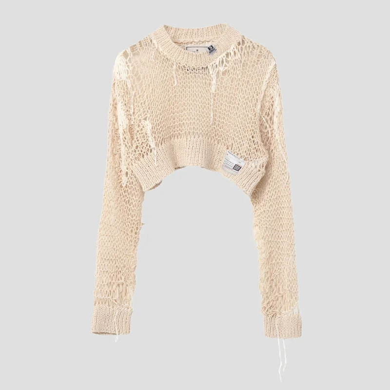 LOOSE KNIT CROPPED SWEATER Chenille Blend Fleece Blend Nylon Blend