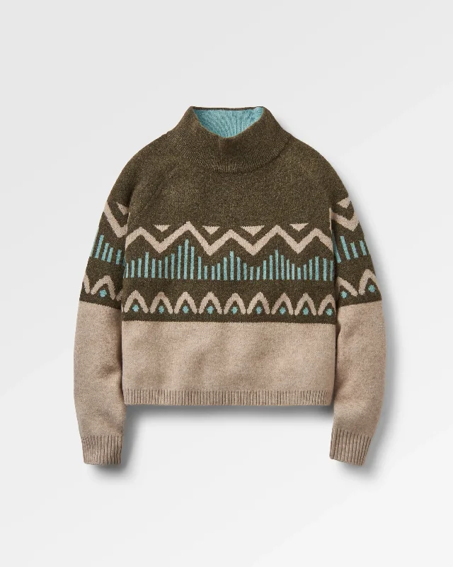 Nettle Recycled Knitted Sweater - Khaki Green Spandex Rayon Corduroy