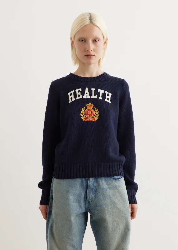 NY Health Crest Knitted Sweater Mesh Sweater Canvas Denim