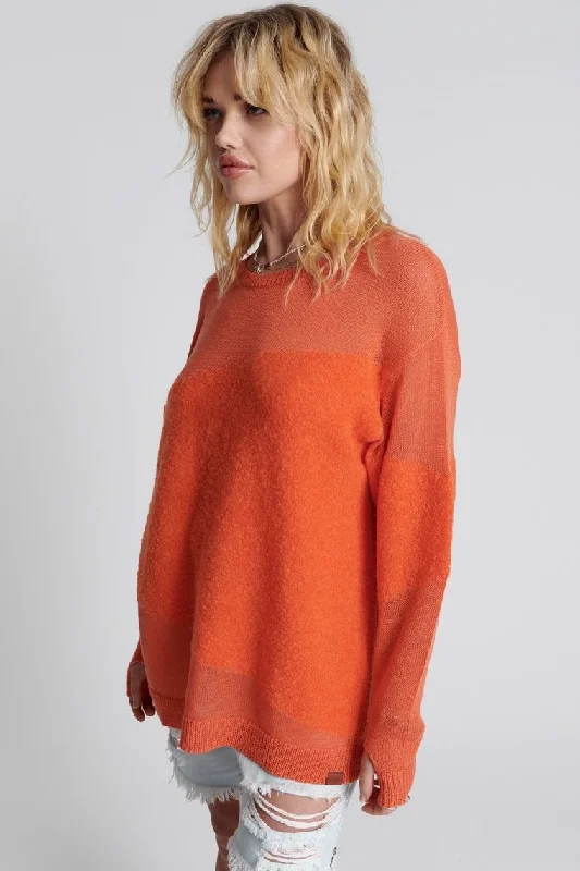 ONE TEASPOON Womens Shattered Crew Neck Sweater Orange Notch Collar Peter Pan Collar Cowl Neck ONE TEASPOON Womens Shattered Crew Neck Sweater Orange Notch Collar Peter Pan Collar Cowl Neck