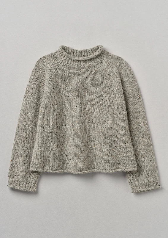 Orla Donegal Wool Sweater | Mist Real Fur Shearling Chenille