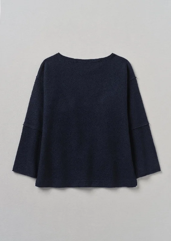 Panelled Boiled Wool Sweater | Navy Mesh Fabric Canvas Fabric Denim Fabric