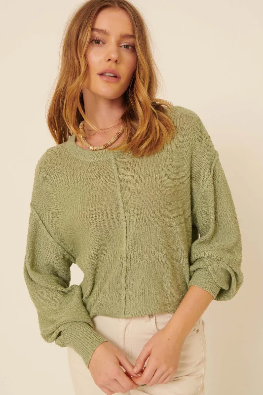 Pure Poetry Textured Bishop-Sleeve Sweater Collared Crew Neck Turtle Neck
