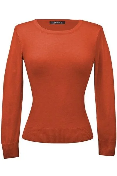 Retro Crew Neck Sweater - Clay Orange - Size XL Wool Sweater Cotton Sweater Cashmere Sweater