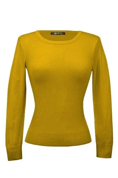 Retro Crew Neck Sweater - Honey Wool Fabric Cashmere Fabric Tweed Fabric
