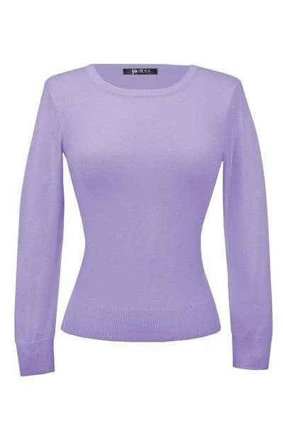 Retro Crew Neck Sweater - Lilac - Size L Houndstooth Herringbone Solid