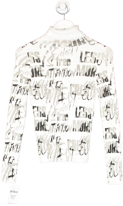 S.DEER White All-over Letter Slim Fit Sweater UK S Bright Pastel Dark