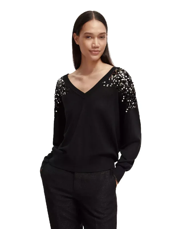 SCOTCH & SODA V Sequin Sweater Fitted Loose Oversized