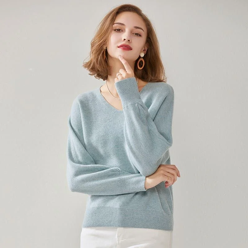 Relaxed V-Neck Pure Cashmere Sweater Rayon Fabric Velvet Fabric Corduroy Fabric