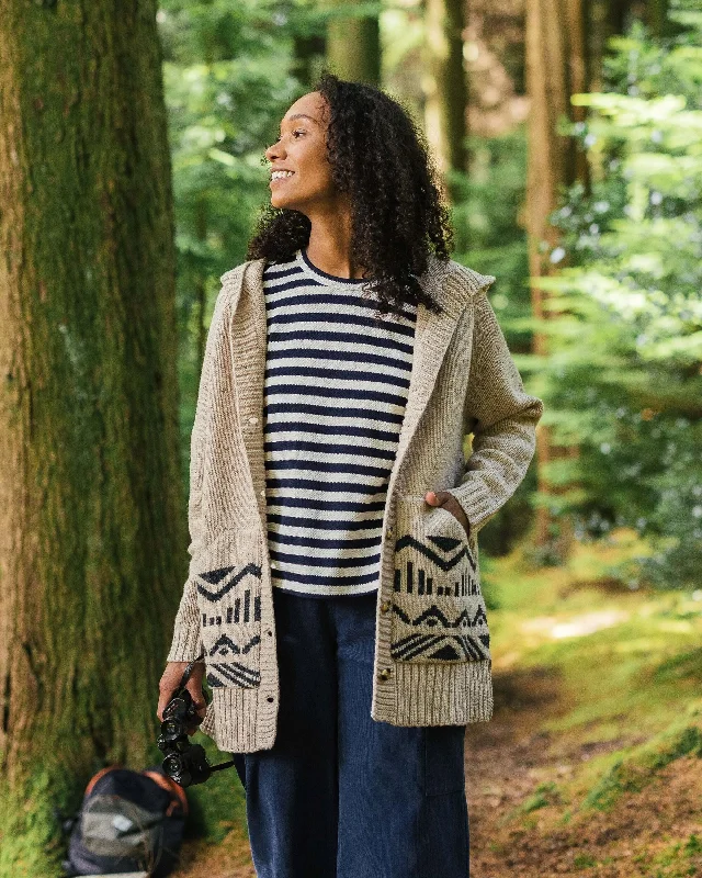 Snoozle Recycled Knitted Hooded Sweater - Oatmeal Zippered Front Buttoned Front Snap Front