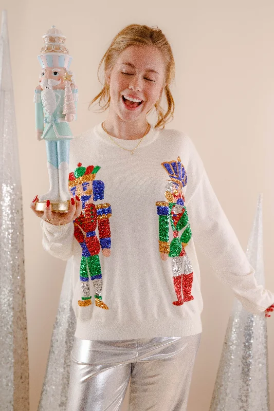 Son Of A Nutcracker Sweater-Cream Welt Pockets Slit Pockets Flap Pockets