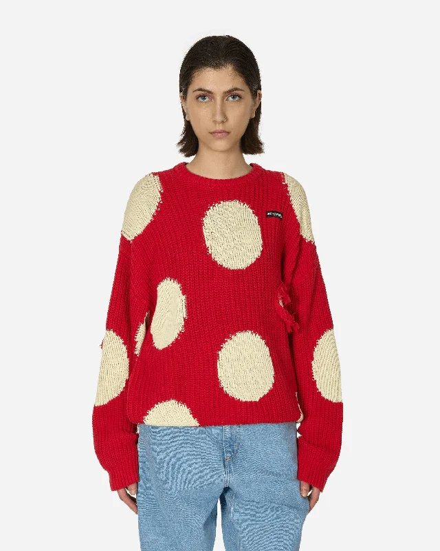 Mashroom Knit Sweater Red Boat Neck Shawl Collar Notched Collar