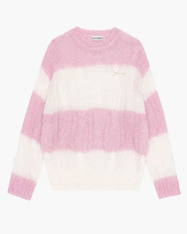 Mohair Striped Cable Sweater Machine Wash Dry Clean Hand Wash