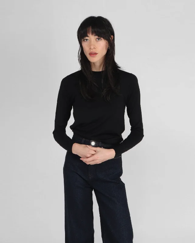 CREW NECK SWEATER / BLACK Embroidered Appliqued Beaded