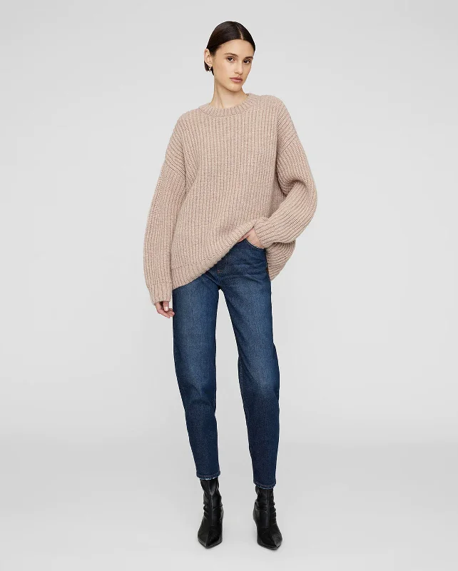 SYDNEY CREW SWEATER / CAMEL Houndstooth Herringbone Solid