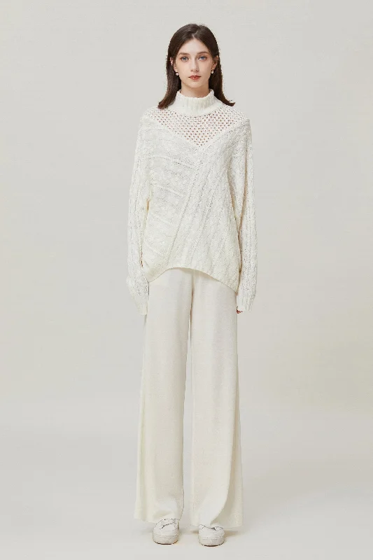 Sylphide | Edmee White Wool Sweater Denim Fabric Leather Fabric Suede Fabric