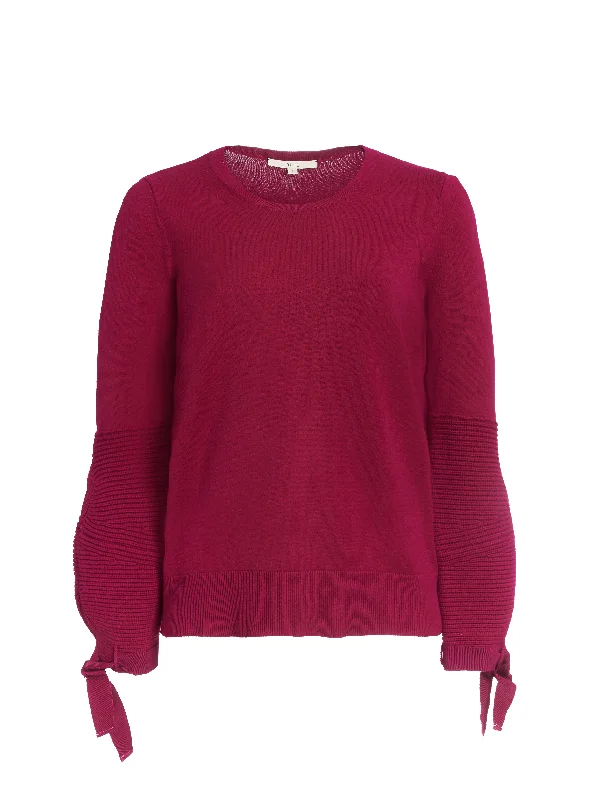 PUFF SLEEVE SWEATER, FUCHSIA Plaid Sweater Polka Dot Checkered